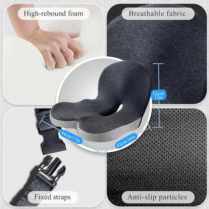 Car Seat Cushion, Memory Foam Driving Cushion with Adjustable Strap, Ergonomic Pad for Car & Semi Truck, Office Chair Cushion for Sciatica & Lower Back Pain Relief, Light Gray & Dark Gray