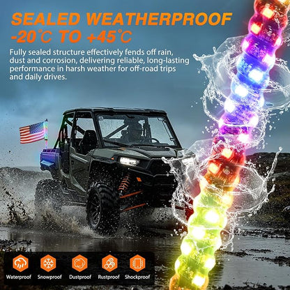 Nilight LED Whip Light 1PC 2FT Spiral RGB Antenna Whips with Spring Base, App/Remote Control DIY Chasing Patterns Brake & Reverse Lights for Side by Side ATV UTV RZR Can-Am Buggy Jeep