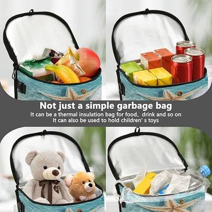 senya Car Trash Can Car Garbage Can Car Waste Basket,Starfish Seashell on Beach Leak-Proof Car Trash Bin, Car Trash Hanging Car Accessories Interior Car Organizer Bag