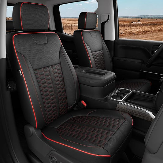 Custom Leather Seat Covers for Silverado/Sierra 1500 2019-2026, 2500HD 3500HD 2020-2026 Crew Cab Full Set with Jump Seat Cover (Armrest Storage Version Only), Truck Accessories