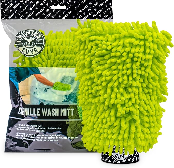Chemical Guys MIC493 Chenille Premium Scratch-Free Microfiber Wash Mitt, Lime Green, 9.6" x 2.3" x 7" (Pack of 2)