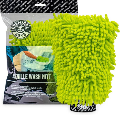 Chemical Guys MIC493 Chenille Premium Scratch-Free Microfiber Wash Mitt, Lime Green, 9.6" x 2.3" x 7" (Pack of 2)
