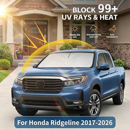 for Honda Ridgeline 2017-2024 2025 2026 Windshield Sun Shade Front Window Shade Custom Fit Ridgeline Accessories Sun Visor Foldable Shade Blocks UV Rays Summer Must Have Car Accessories