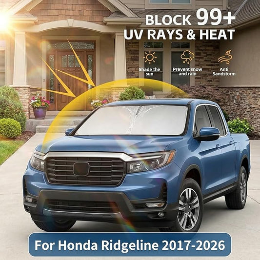 for Honda Ridgeline 2017-2024 2025 2026 Windshield Sun Shade Front Window Shade Custom Fit Ridgeline Accessories Sun Visor Foldable Shade Blocks UV Rays Summer Must Have Car Accessories