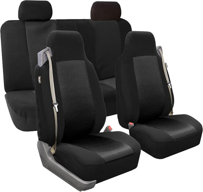 FH Group FH-FB302114 All Purpose Flat Cloth Car Seat Covers Solid Black Color with F11306 Vinyl Floor Mats- Fit Most Car, Truck, SUV, or Van