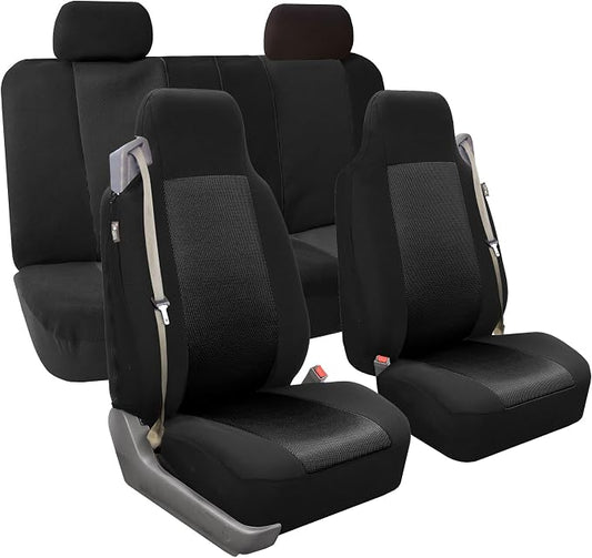 FH Group All Purpose Flat Cloth Car Seat Covers - Universal Fit, Full Set Seat Covers, Washable, Fit Most Car, Truck, SUV, Van - Black