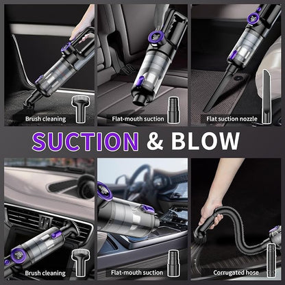Car Vacuum Portable Cordless, 18000Pa 2 in 1 Cleaner&Air Duster, 130W Brushless Motor Handheld Vacuum Cordless with 7800mAh Battery, LED Light, Multi-Nozzles for Car, Home, Office