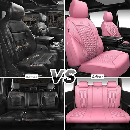 CAR PASS 3D Foam Mesh Leather Car Seat Covers Full Set, Pink Breathable Mesh Faux Leather Seat Covers for Women, Universal Fit for Car SUV Truck Sedan Automotive, Armrest Airbag Compatible, All Pink