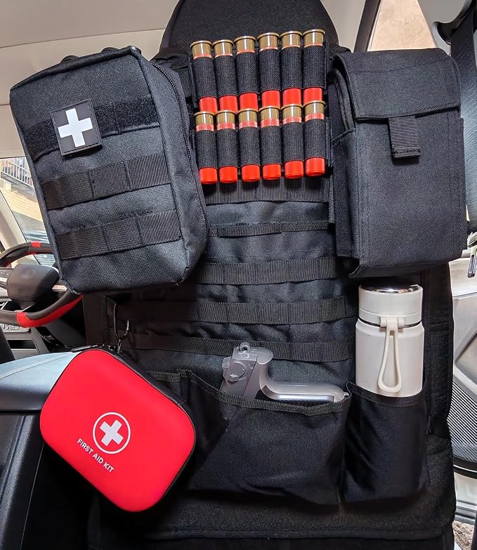 Car Seat Back Organizer Tactical MOLLE Panel Back Seat Storage Bag Universal Car Seat Cover Protector (Black)