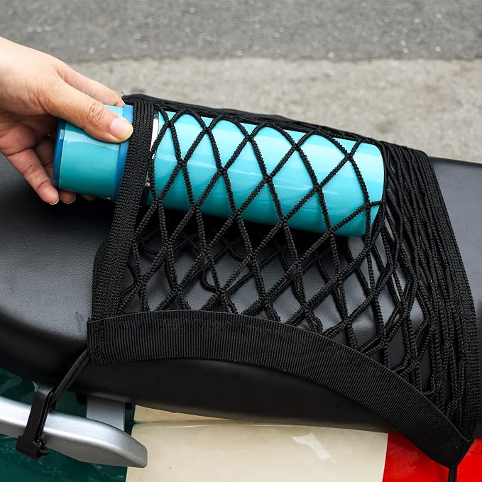 2PCS Motorcycle Bungee Cargo Net 10.3"X15.4" High Elastic Double Layer Thicken Helmet Net Luggage Rack with Adjustable Hooks for Bike Motorcycle Accessories