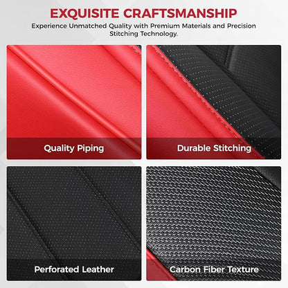 FREESOO Universal Full Seat Covers, Waterproof Faux Leather Automotive Seat Covers with Carbon Fiber Texture Seat Belt Pads, Anti-Slip Airbag Compatible Car Seat Covers for Cars SUVs Trucks