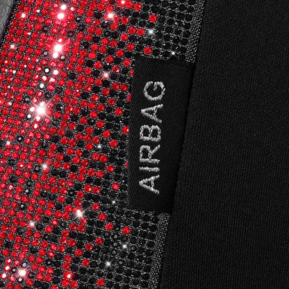 CAR PASS Bling Diamond Black Red Leather Car Seat Covers Full Set, Waterproof Shining Glitter Sparkly Crystal Universal Armrest Fit Automotive Truck SUV Women Girl, Rhinestone Interior Cover Set, Red