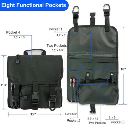 Black Car Seat Organizer, Multi-Pocket Storage, Headrest Hooks Mount, Vehicle Backseat Organizer,with a detachable small storage bag.