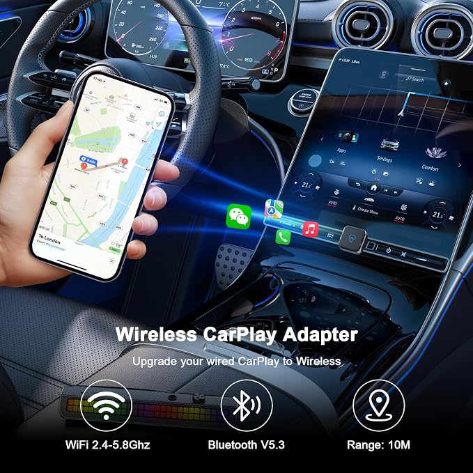 2026 Upgraded Wireless CarPlay Adapter and Android Auto Adapter,Mini Carplay Adapter Convert Wired CarPlay to Wireless,Fast Seamless Use Supports 1000+ Car's with Built-in Wired Car Play/Android Auto