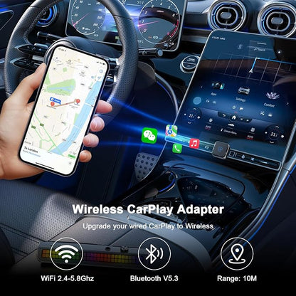 2026 Upgraded Wireless CarPlay Adapter and Android Auto Adapter,Mini Carplay Adapter Convert Wired CarPlay to Wireless,Fast Seamless Use Supports 1000+ Car's with Built-in Wired Car Play/Android Auto