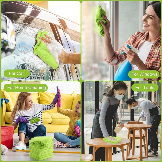 Tallew 16 Pcs Car Microfiber Towels Buffing Drying Wash Cleaning Cloths Plush Large Towels Thick Care Polishing Detailing Waxing Scratch Proof Towel, 15.75 x 15.75 Inch (Light Green)
