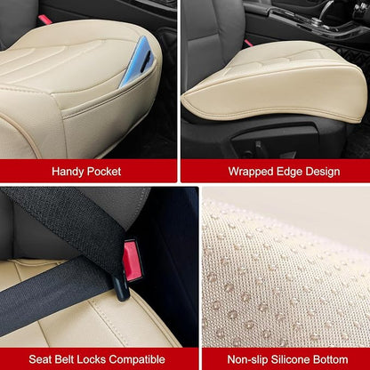 BOPUOVRE Car Seat Cover for Luxury & Comfort - PU Leather, Anti-Slip, Full Wrap Protection with Storage Pocket for Bottom Cushion - Universal Fit for 95% of Vehicles (Yellowish-White,2 Piece)