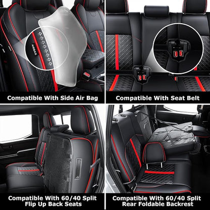 Carlimeki Leather Seat Covers Custom Fit for Tacoma Gen 4th (2024-2026) Double Cab, for SR, SR5, TRD PreRunner, TRD Sport, TRD Off-Road, Limited, Trailhunter - Armrest Covers Included - Fully Covered
