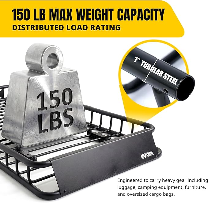 MAXXHAUL 50506 64" x 39" x 6" Heavy-Duty Universal Steel Roof Rack , Black