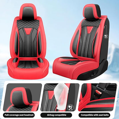 Fit Renegade Car Seat Covers for Jeep Renegade 2015-2024 -Full Set Premium Leather, Waterproof & Breathable，All-Weather Seat Cushion Protecto & Airbag Compatible, 5 Seats Red & Black