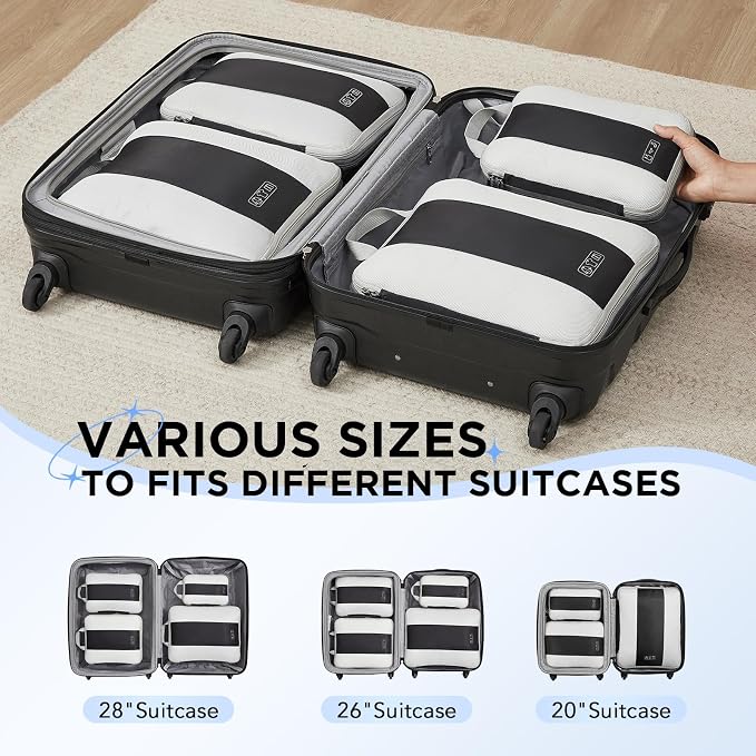 OlarHike 4 Set Compression Packing Cubes for Travel Essentials,Compressible Expandable Space Saver Bags for Organizing Clothes,Luggage Suitcase Garment Bags with Over 1000 pcs Mesh Holes(Black)