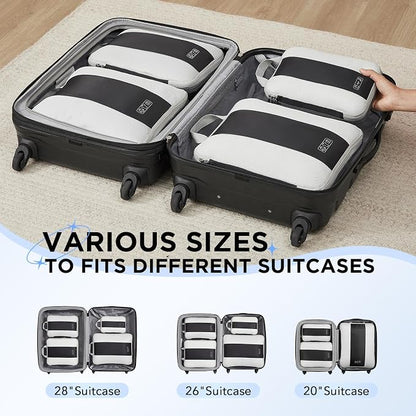 OlarHike 4 Set Compression Packing Cubes for Travel Essentials,Compressible Expandable Space Saver Bags for Organizing Clothes,Luggage Suitcase Garment Bags with Over 1000 pcs Mesh Holes(Black)