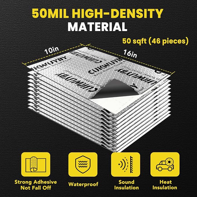Sound Deading Material for Cars 50mil 50 sqft Car Sound Deadening Mat Butyl Automotive Sound Deadener Noise Insulation Vibration Dampening Material (46 pcs)