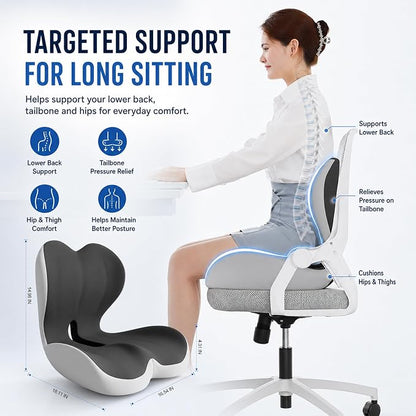 Ergonomic Truck Seat Cushion with Lumbar Support, Wide High-Density Memory Foam for Long Driving Comfort, Contoured Support for Semi Truck, Car & Office Chair