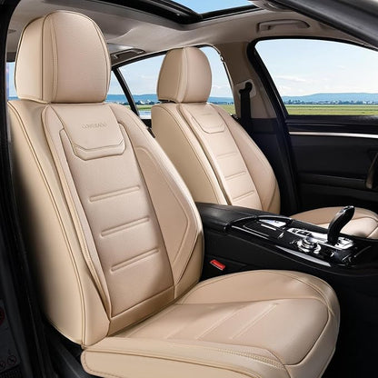 Coverado Car Seat Covers, Front Covers for Cars, Car Seat Cover Front Seats, Car Seat Protector Waterproof, Leather Car Seat Cushion, Universal Interior Covers Seat Protectors for Most Cars Beige