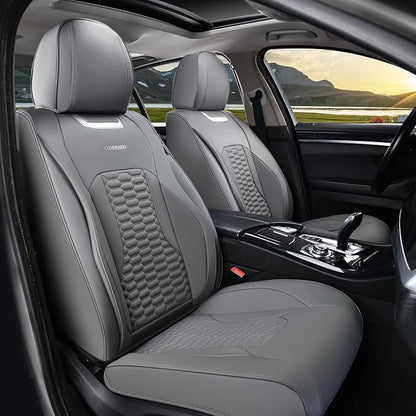 Coverado Seat Covers Full Set, Luxury Leather Car Seat Covers, Waterproof Automotive Car Seat Covers Universal Fit for Most Sedans, SUVs, Pick-up Trucks(Gray)
