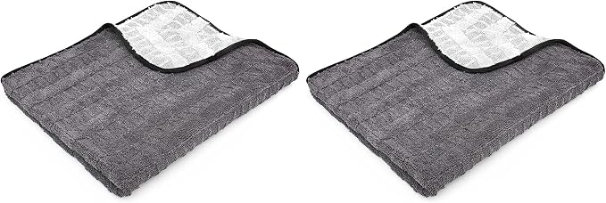 The Rag Company Gauntlet Car Drying Towel, Ultra-Absorbent 70/30 Blend Korean Microfiber, Dries Vehicles Faster Without Scratching, 900 GSM, 30x36 Inches, Ice Grey/Grey, 2-Pack