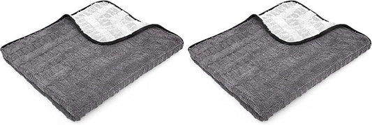 The Rag Company Gauntlet Car Drying Towel, Ultra-Absorbent 70/30 Blend Korean Microfiber, Dries Vehicles Faster Without Scratching, 900 GSM, 30x36 Inches, Ice Grey/Grey, 2-Pack