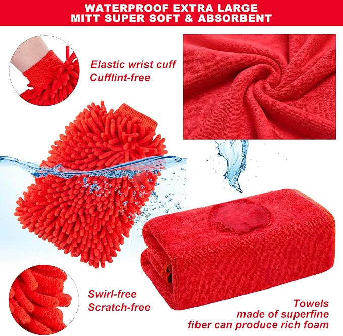 26Pcs Car Wash Cleaning Kit with Foam Gun Sprayer Detailing Brushes Window Water Scraper Tire Brush Towels Complete Interior Exterior Detailing Set for Car
