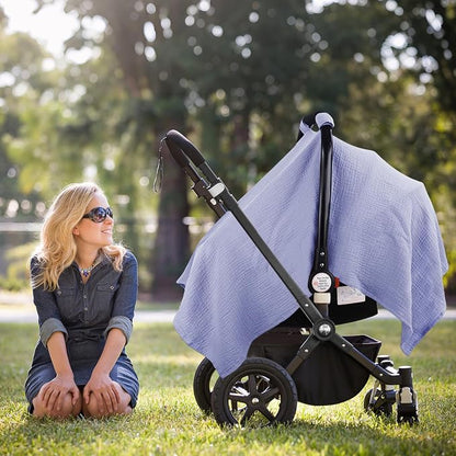Metplus Muslin Car Seat Cover for Babies, 100% Cotton Breathable Infant Carseat Canopy for Summer, Lightweight Stroller Sunshade Covers for Newborns(Purple)