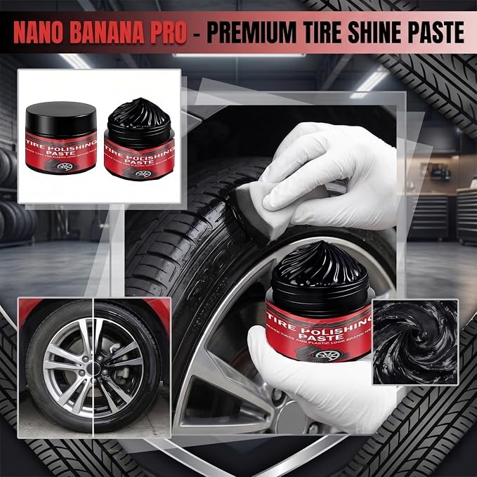 TREBIN Car Tire Shine with Sponge, Tire Coating Paste and Wheel Shine Tire Polishing Paste, Car Polish Tire Wax for Trucks Motorcycles RVs SUV - Long-Lasting Wet Look Finish with UV Protection (100g)