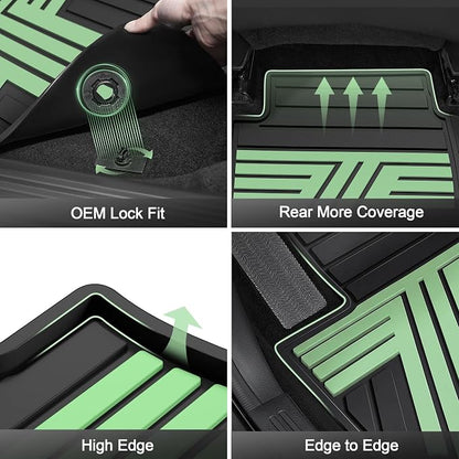 Floor Mats Fit for Honda CR-V 2026 2025 2024 2023 (Gasoline & Hybrid), All Weather Custom Fit Heavy Duty Anti-Slip Car Mats for CRV, 1st & 2nd Row Black & Green