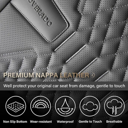 Coverado Car Seat Covers Full Set, Nappa Leather Seat Covers for Cars, 5 Seats Universal Waterproof Seat Covers, Front and Back Car Seat Protector, Automotive Seat Covers Fit for Most Cars, Gray