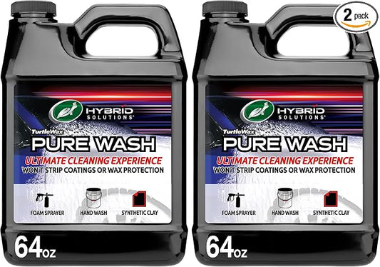 Turtle Wax Hybrid Solutions Pure Wash,pH Neutral Extreme Foaming Car Wash Soap,Bucket or Foam Cannon Application,Won't Strip Waxes or Coatings,Clay Bar Lubricant,Spot-Free Clean,64 fl oz,(Pack of 2)