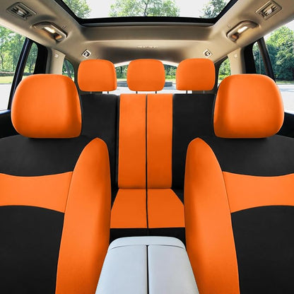 FH Group Flat Cloth Seat Covers Front Seat and Solid Rear Bench Full Set with Gift - Universal Fit for Cars, Trucks & SUVs (Orange)