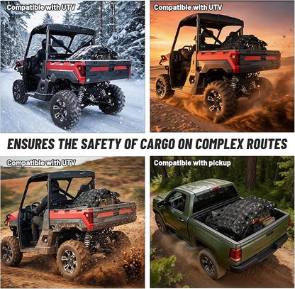 StarknightMT Cargo Net with Adjustable Straps Compatible with Truck Pickup UTV Polaris Ranger General Can-am Defender Commander Kawasaki Mule CFmoto UForce 45.7 * 27.2 inch Black Nylon