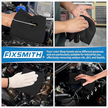 FIXSMITH Microfiber Cleaning Cloth, Shop Towels Bulk, 24 Pack Black Microfiber Towels for Cars, All-Purpose Absorbent Cleaning Rags, Dust Cloth for Automotive, Mechanic, Garage, Bar, 12 x 11 inch