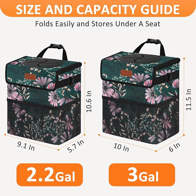 Vankor Car Trash Can for Car Cute, Bag Bin Hanging Waterproof Automotive Garbage Cans Leak Proof Vehicle Trash Can Navy Floral