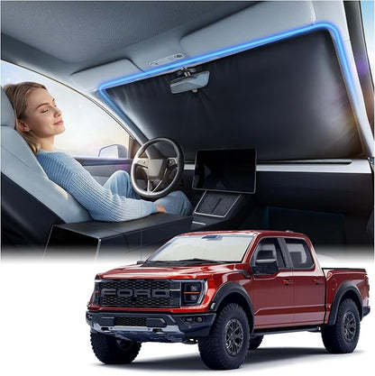 Nmoiss Ice Silk Air-Cooled Car Windshield Sun Shade, [Enjoy Superior Coolness & Comfort] 84.2% Heat Insulation UPF>50 UV Block, Interior Protection, Universal Fit for Car SUV Truck Accessories, XL