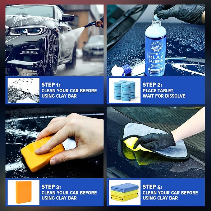 TEAWOO Clay Bars Kit, 6 Clay Bars & 20 PCS Lubricant Tablets, Complete Car Detailing Kit, Spray Bottle, Disposable Gloves and Microfiber Towels for Car Detailing Cleaning