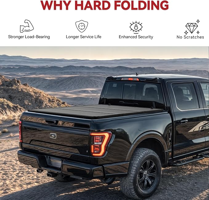 YITAMOTOR FRP Hard Tri-fold Truck Bed Tonneau Cover Fits for Chevy Silverado/GMC Sierra 1500 New Body Style 2019-2026, Fleetside 5.8 ft Bed