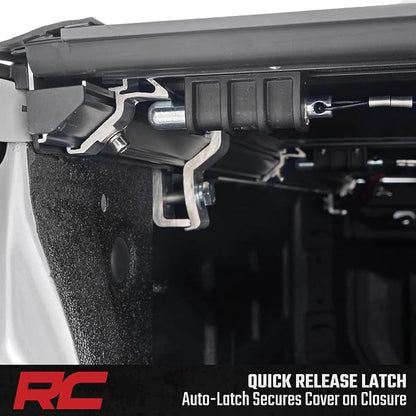 Rough Country Hard Low Profile Tri-Fold Tonneau Cover for Chevy Silverado & GMC Sierra 1500 (2019–2026) – Flush Mount Aluminum Bed Cover, Fits 6'7" Standard Bed