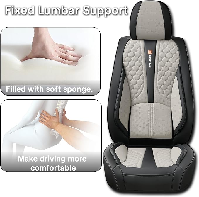 Car Seat Cover Set, Interior Accessories, Black and Gray, Waterproof Leather, With Lumbar Support, Airbag Compatible, Non-slip, 5-Piece Full Set, Pet-Friendly Car Seat Covers, Fits Most Vehicle Models
