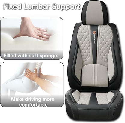 Car Seat Cover Set, Interior Accessories, Black and Gray, Waterproof Leather, With Lumbar Support, Airbag Compatible, Non-slip, 5-Piece Full Set, Pet-Friendly Car Seat Covers, Fits Most Vehicle Models