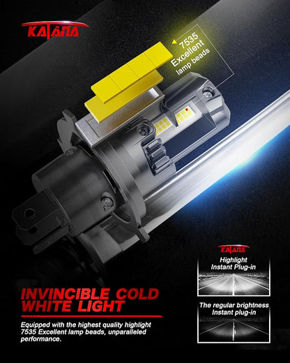 KATANA Upgraded H4 Bulbs, 18000LM 6500K Xenon White Super Bright Mini Size with Cooling Fan, 9003 Canbus Ready Fog Light, Pack of 2