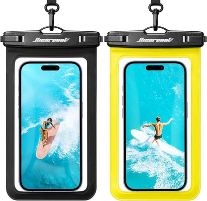 Hiearcool Waterproof Phone Pouch,Waterproof Cell Phone Dry Bag for iPhone,Universal Waterproof Case Beach Essentials for Vacation Kayak Cruise Accessories Must Haves-Black&Yellow-2Pack